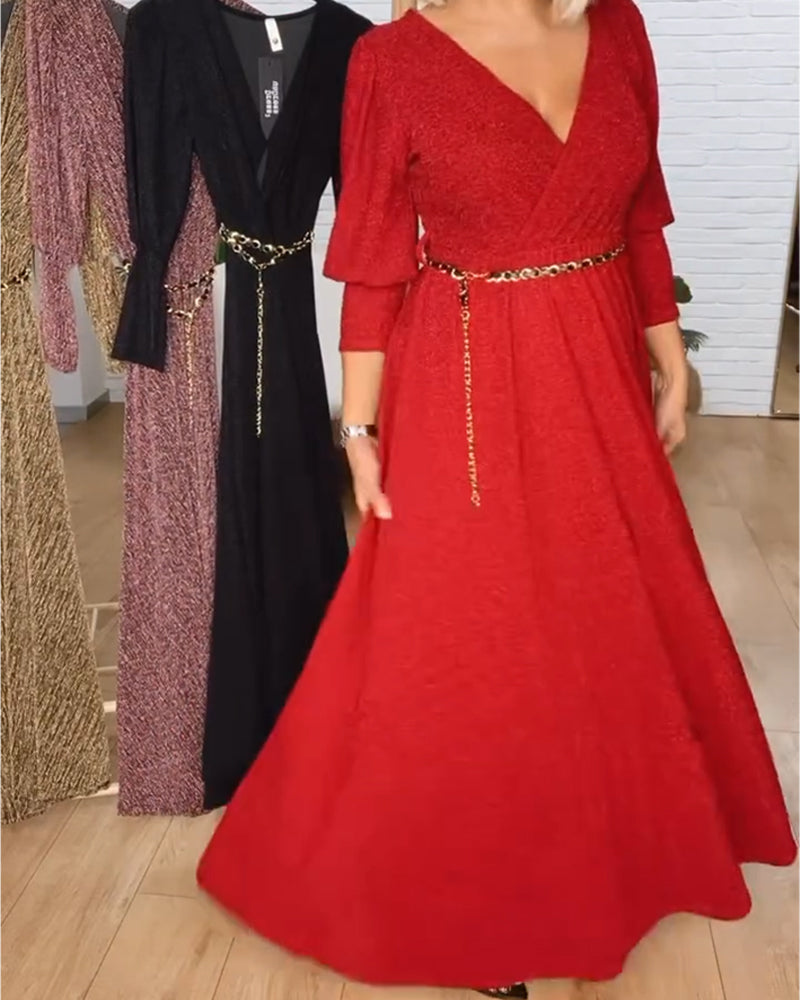 Stylowa Sukienka W Jednolitym Kolorze Z Dekoltem W Serek