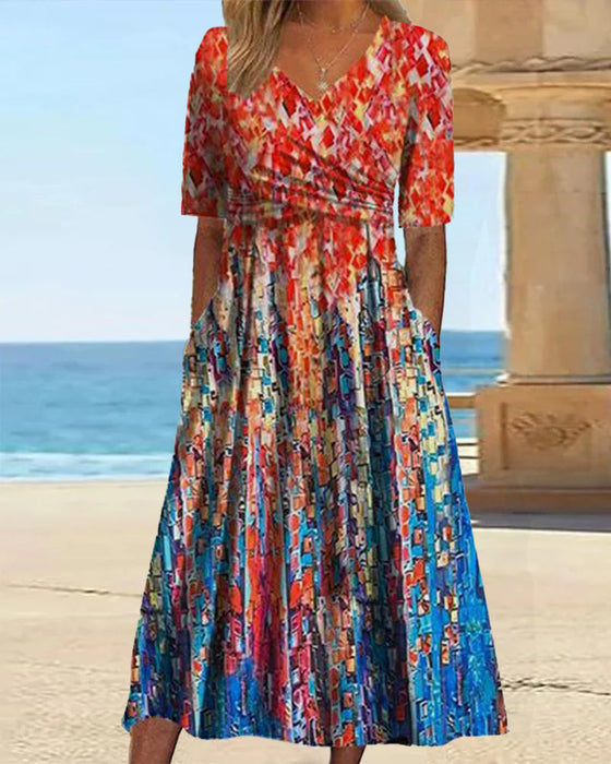 Sukienka resortowa z kieszeniami i dekoltem w kształcie litery V