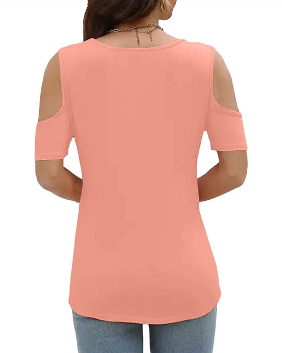 T-Shirt Detal Pierścień Odkryte Ramiona Casual