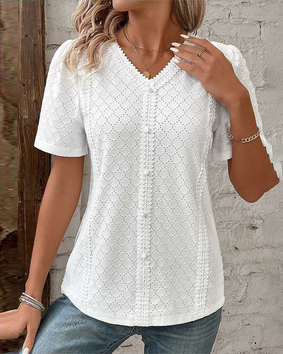 Top z bąbelkowym rękawem w jednolitym kolorze