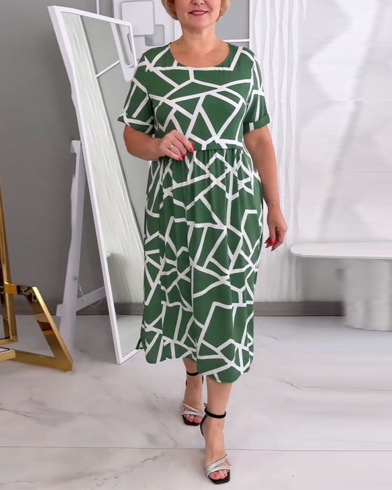 Sukienki Okrągły Dekolt Patchwork Casual Luźny