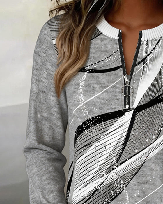 Sweatshirt Okrągły Dekolt Zamek Błyskawiczny Linia Długi Rękaw