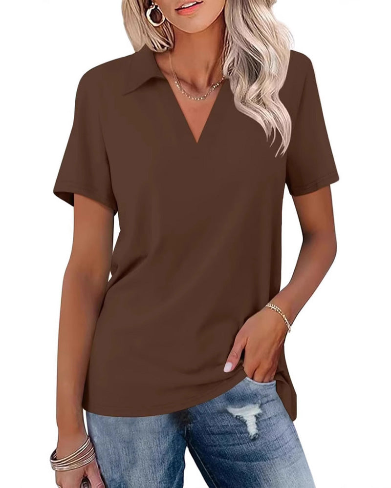 T-Shirt Krótki Rękaw V-Szyjka Polo