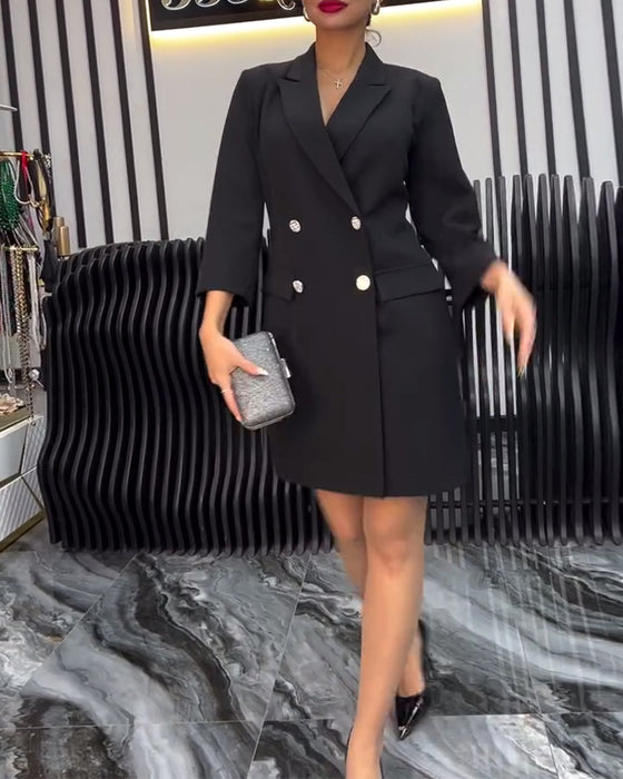 Sukienka Z Kołnierzem Krawat Podwójnie Zapięty Garnitur