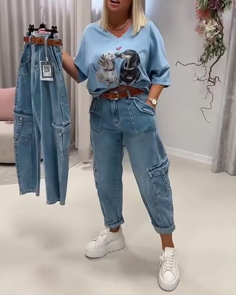 Jeans Wysoki Stan Styl Cargo