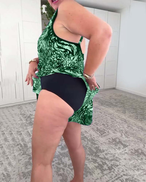 Strój Kąpielowy V-Neck Kolorowy Wzór Jednoczęściowy