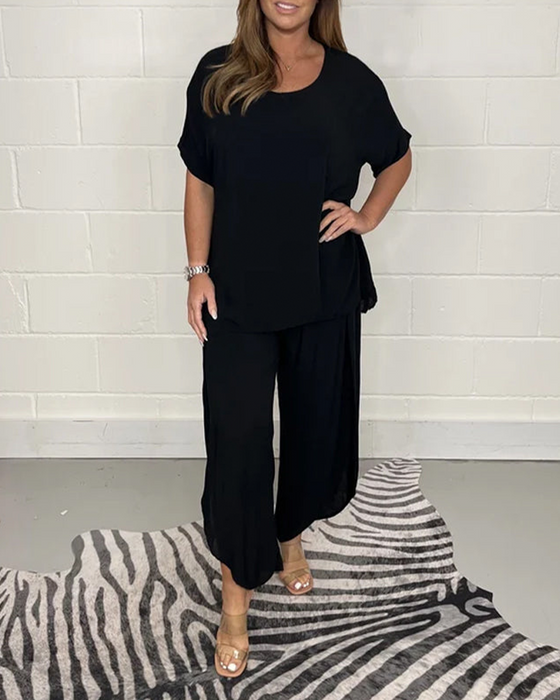 Wygodny i swobodny dwuczęściowy zestaw w jednolitym kolorze