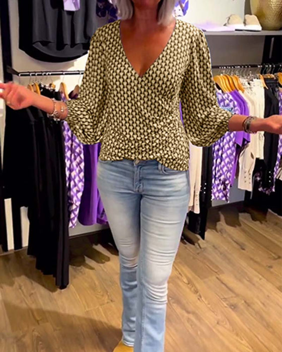 Bluzka z długim rękawem z głębokim dekoltem V