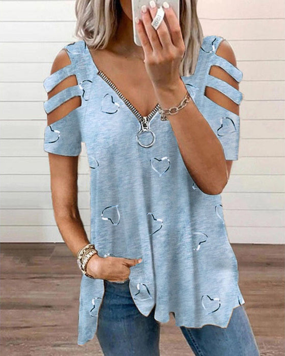 Koszulka z nadrukiem serca i zamkiem błyskawicznym