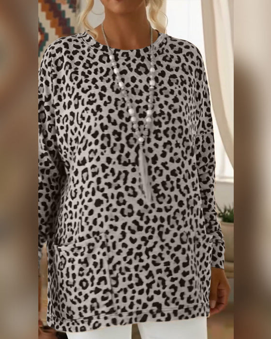 Top Z Leopardzim Printem I Okrągłym Dekoltem