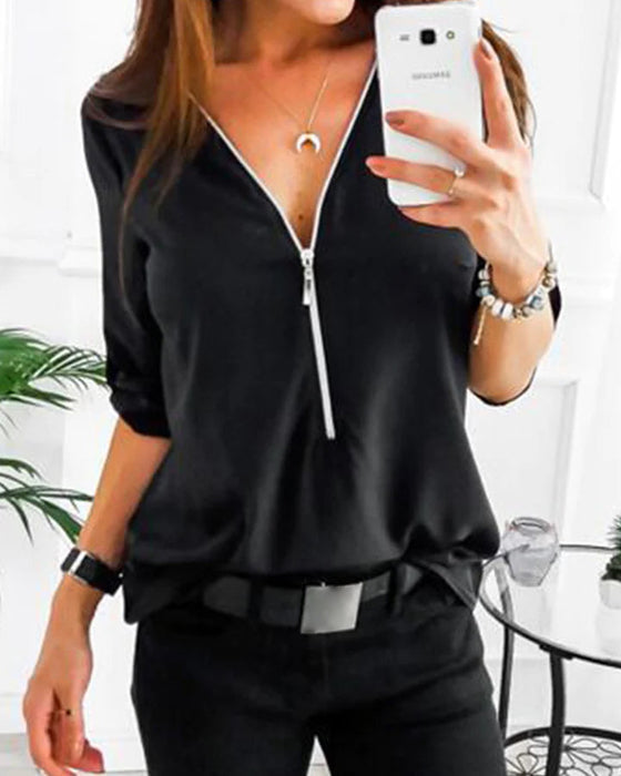 Solidna bluzka zapinana na zamek