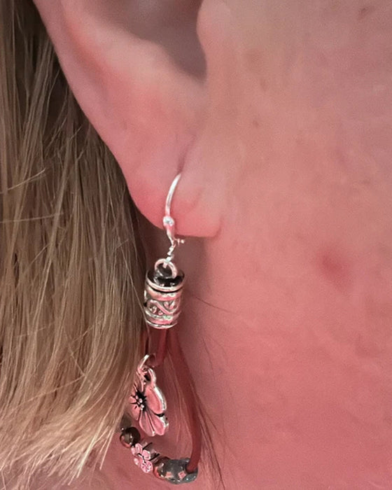 Boho skórzany kwiatowe proste kolczyki