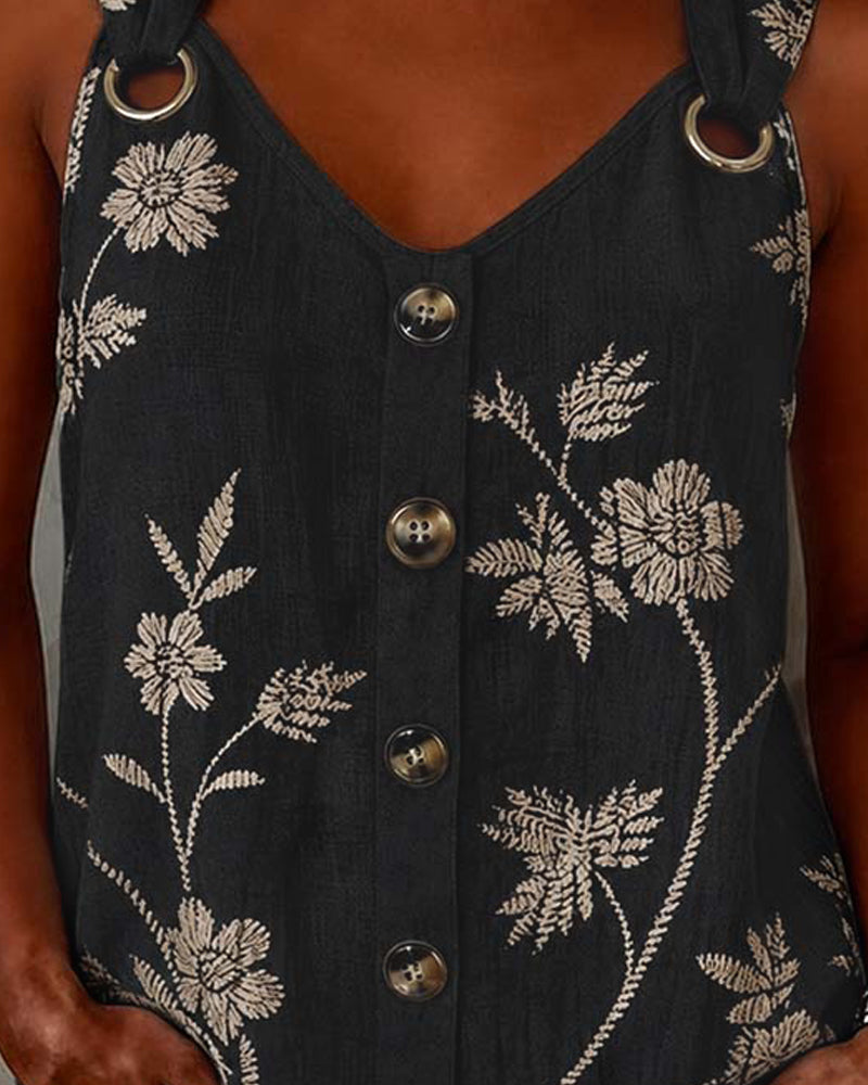 Tank Top Kwiatowy Kamizelka Metalowy Pierścień