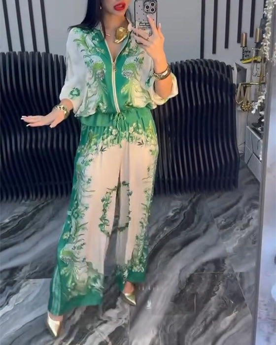 Garnitur o Szerokich Nogawkach Temperament Stójka Zamek Błyskawiczny