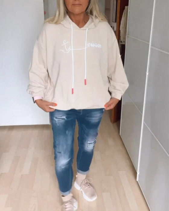 Luźna bluza z kapturem z nadrukiem kotwicy