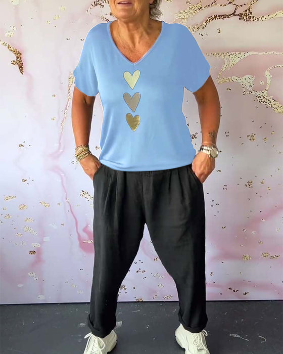 Bluzka Love z krótkim rękawem i dekoltem w kształcie litery V