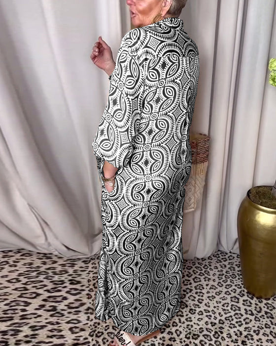 Sukienka maxi z kieszeniami i guzikami w stylu vintage