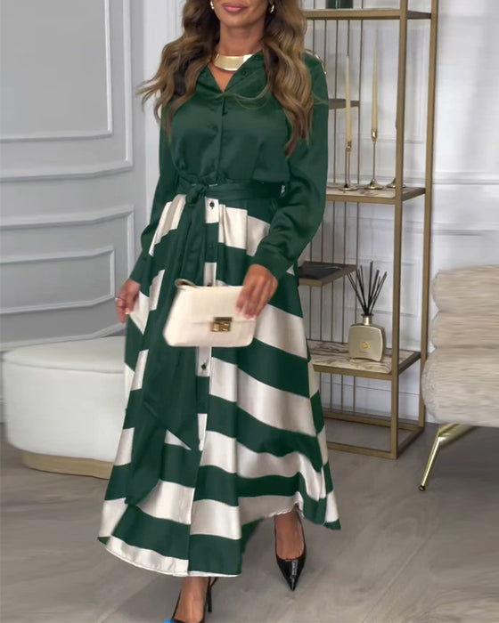 Elegancka sukienka w paski z nadrukiem