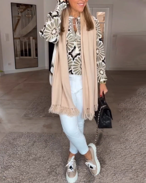 Bluzka z geometrycznym nadrukiem i długim rękawem