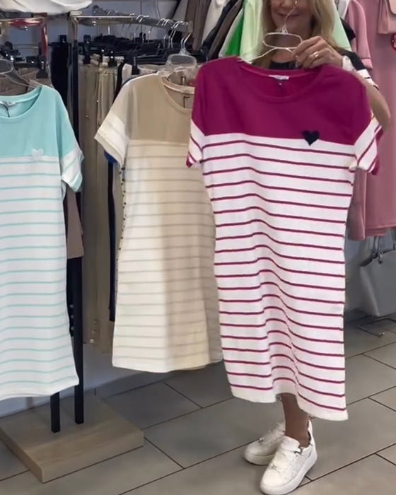 Sukienka Okrągły Dekolt Casual W Paski