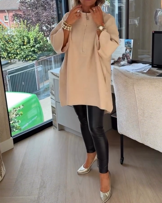 Sweter Stójka Pół Zamek Luźny