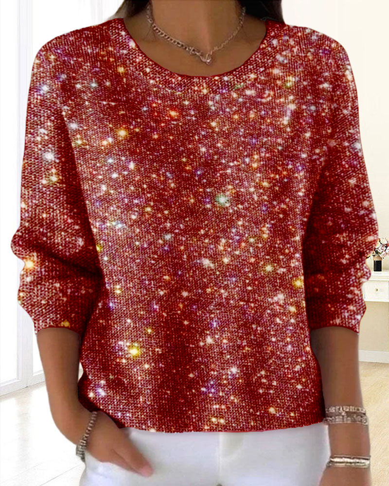 Casual Bluza Z Okrągłym Dekoltem