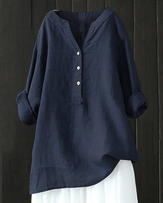 Koszula z długimi rękawami w jednolitym kolorze z dekoltem w serek