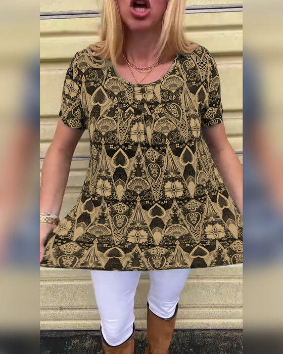 Koszulka casual retro okrągły dekolt nadruk