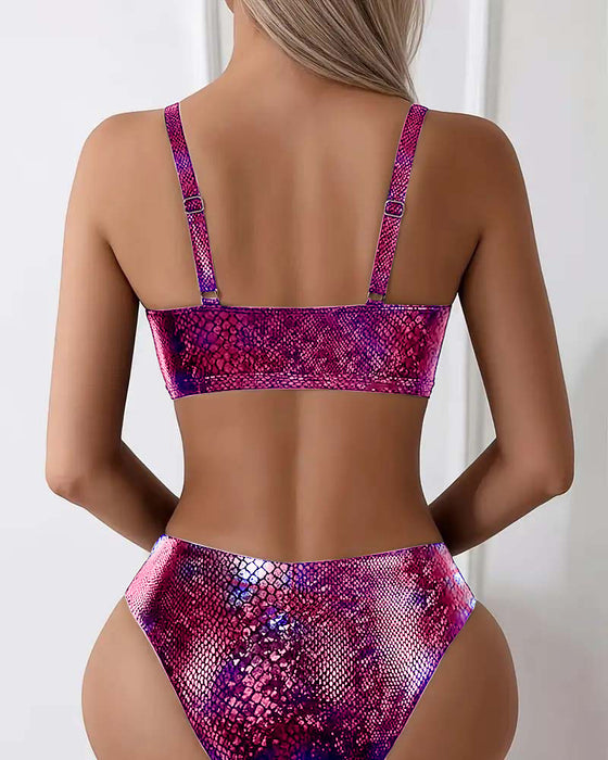 Bikini Wzór Węża Wiązanie Na Piersiach Wysoki Stan Trójkąt