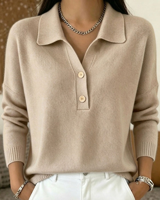 Pullover Pół-Plisa Guzik Casual