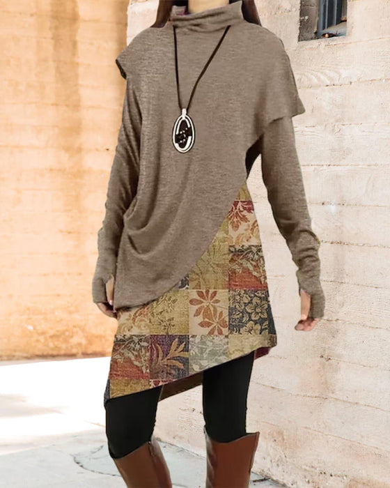 Sukienka w stylu retro z patchworkowym nadrukiem