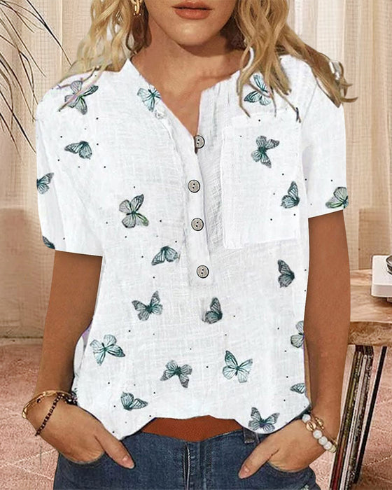 Wzorzysty top z krótkimi rękawami