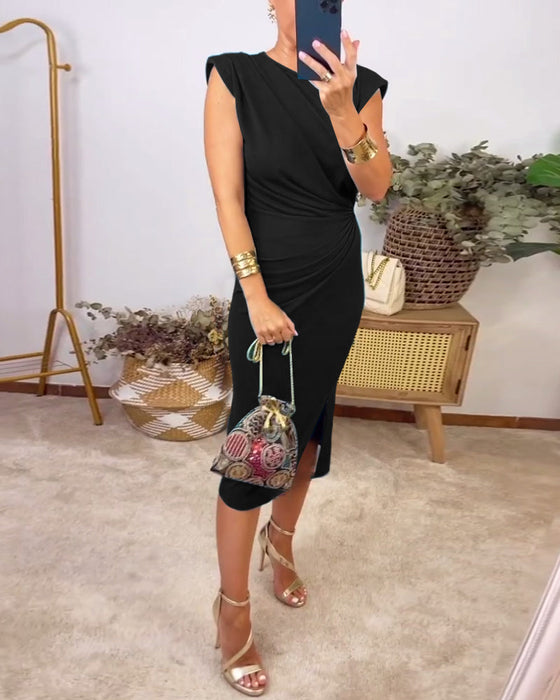 Sukienka bez rękawów z rozcięciem w jednolitym kolorze