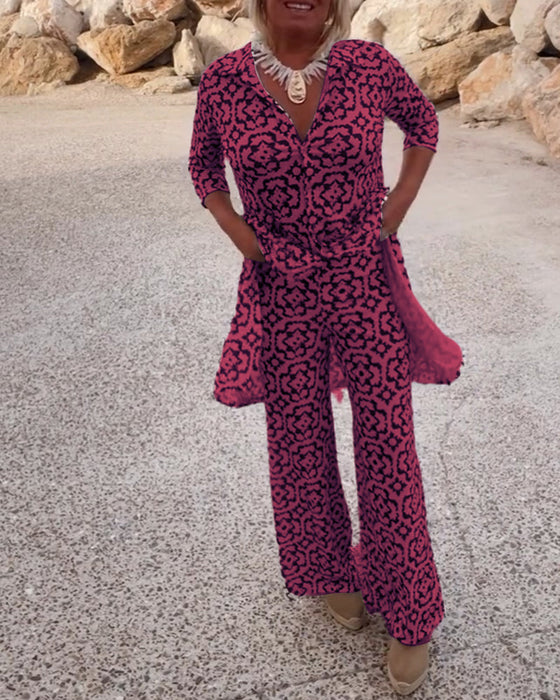 Zestaw bluzka i spodnie z nadrukiem w stylu vintage