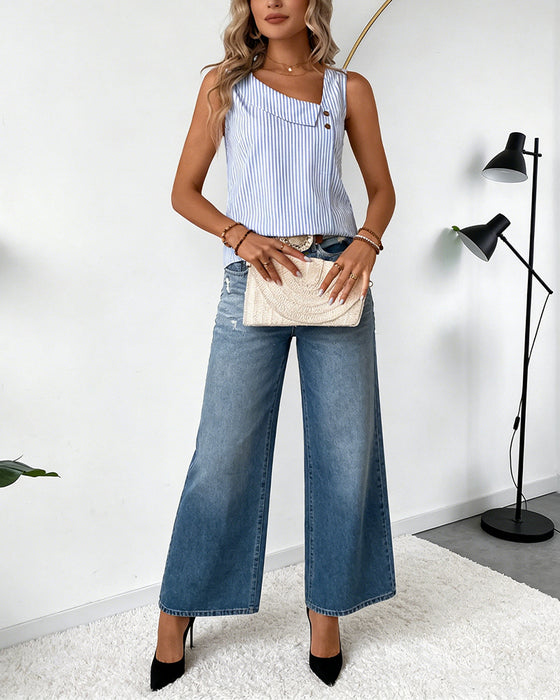 Top Bez Rękawów W Paski Asymetryczny