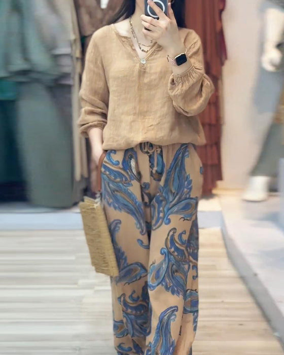 Zestaw z długim rękawem i nadrukiem w stylu casual