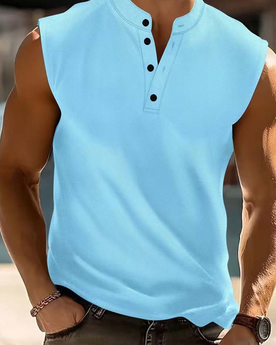 Top Na Ramiączkach Męski Henley Jednokolorowy Sportowy