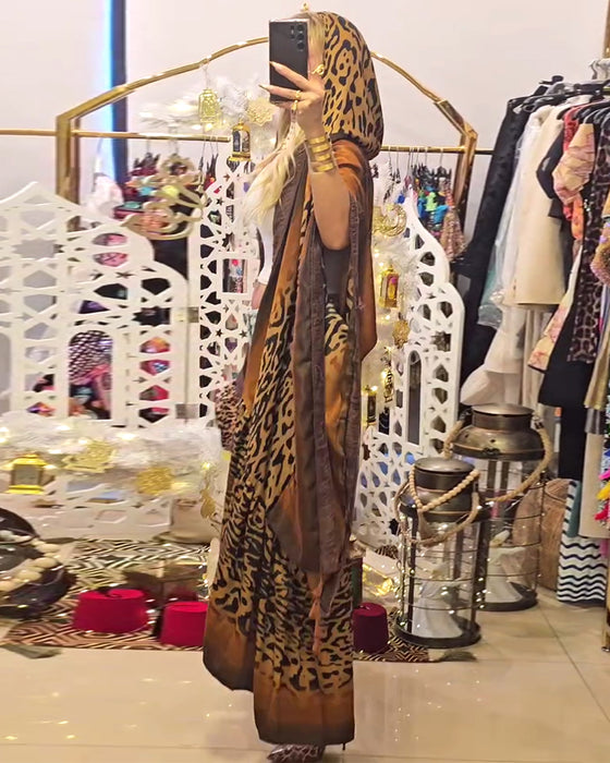 Płaszcz Rękaw Batwing W Leopardzi Wzór