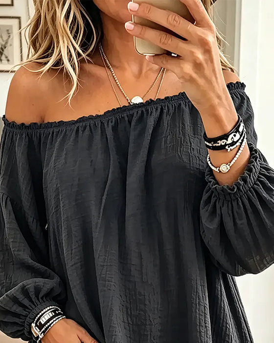 Top Off-Shoulder Luźny Jednolity Kolor