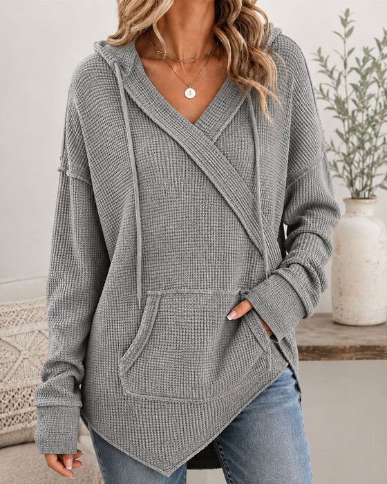 Bluza Z Kapturem Waffle Sznurek Kieszeń