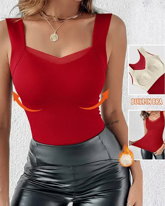 Tank Top Kwadratowa Szyja Gładki Wbudowany Biustonosz