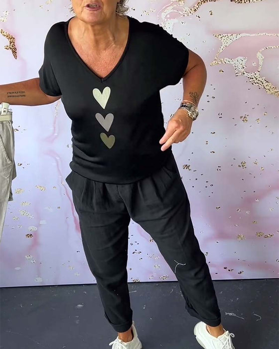 Bluzka Love z krótkim rękawem i dekoltem w kształcie litery V