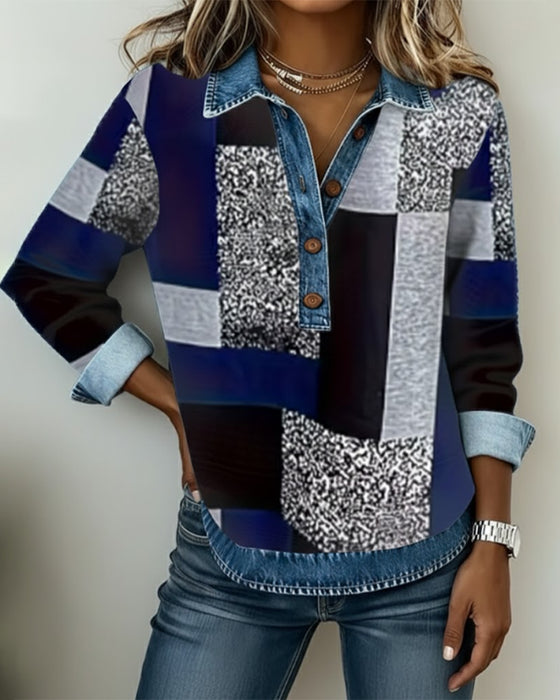 Bluza Dżinsowa Patchwork Print Casual