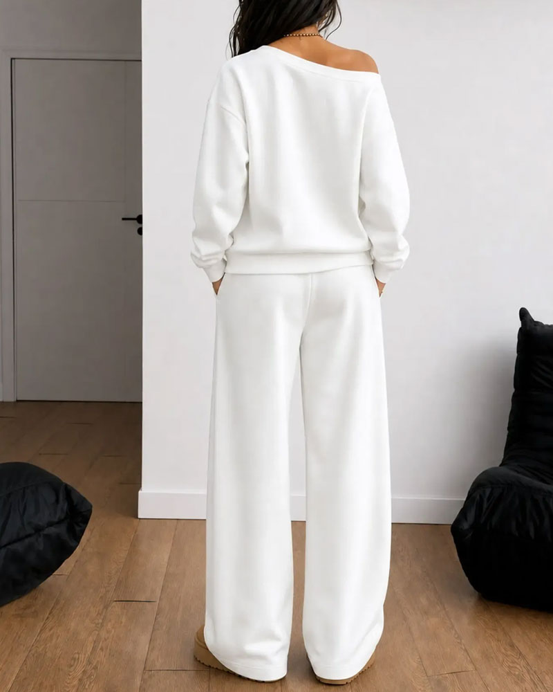 Zestaw Jedno Ramie Casual Bluza Długie Spodnie