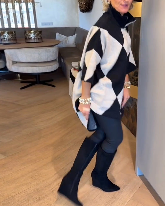 Sweter Stójka Argyle Nieregularny