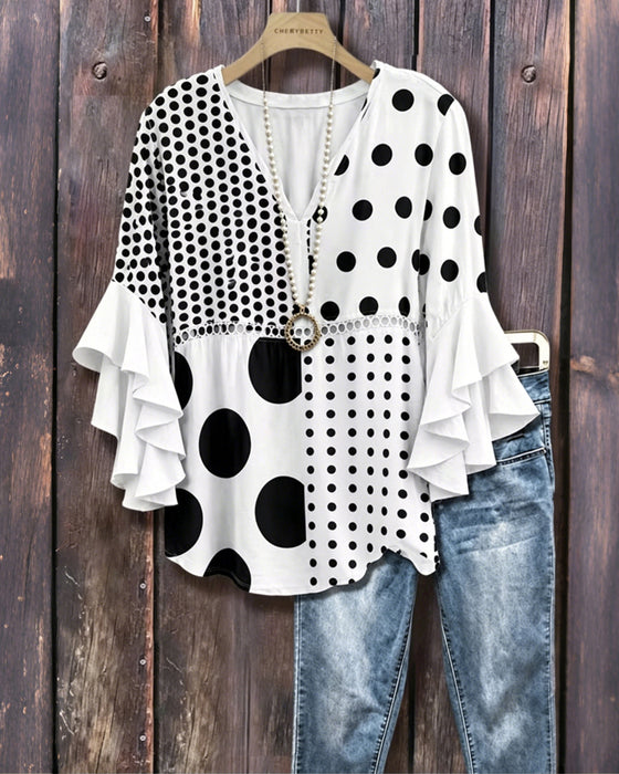 Bluzka Mieszana Kropka Patchwork Ruffle