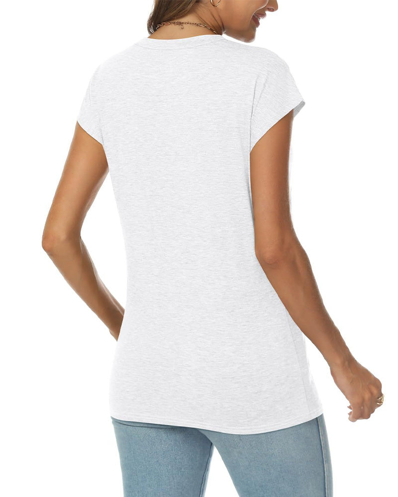 T-Shirt Pullover Dekolt V Gładki