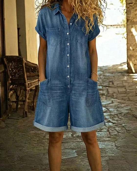 Kombinezon Krótki Rękaw Denim