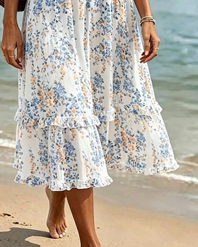 Sukienka Kwiatowy Ruffle V-Szyja Patchwork