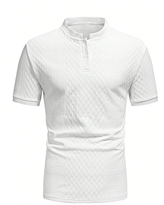 T-Shirt Męski Żakard Stojący Kołnierz